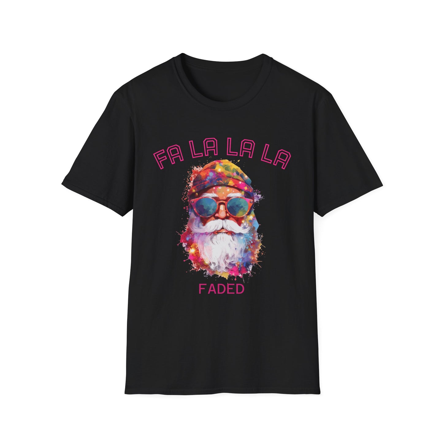 Psychedelic Santa T-Shirt | Fa La La La Faded | Colorful Retro Beard & Sunglasses Tee | Christmas Tee