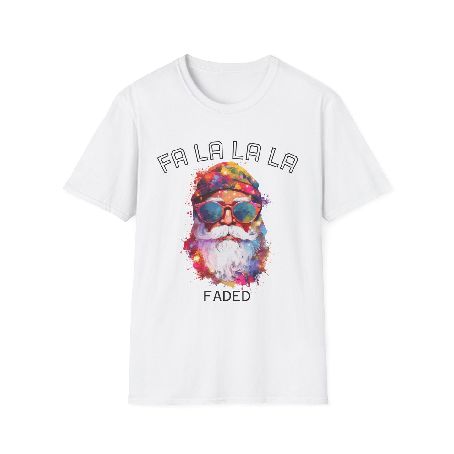 Psychedelic Santa T-Shirt | Fa La La La Faded | Colorful Retro Beard & Sunglasses Tee | Christmas Tee