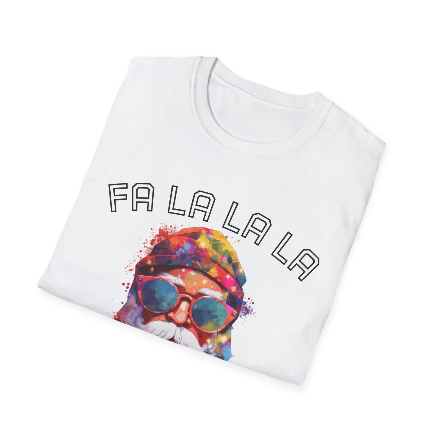 Psychedelic Santa T-Shirt | Fa La La La Faded | Colorful Retro Beard & Sunglasses Tee | Christmas Tee