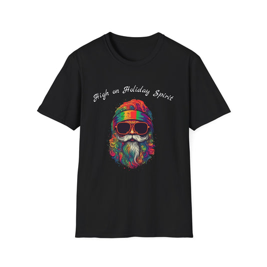 Psychedelic Santa T-Shirt — Colorful Retro Beard & Sunglasses Tee | High on Holiday Spirit